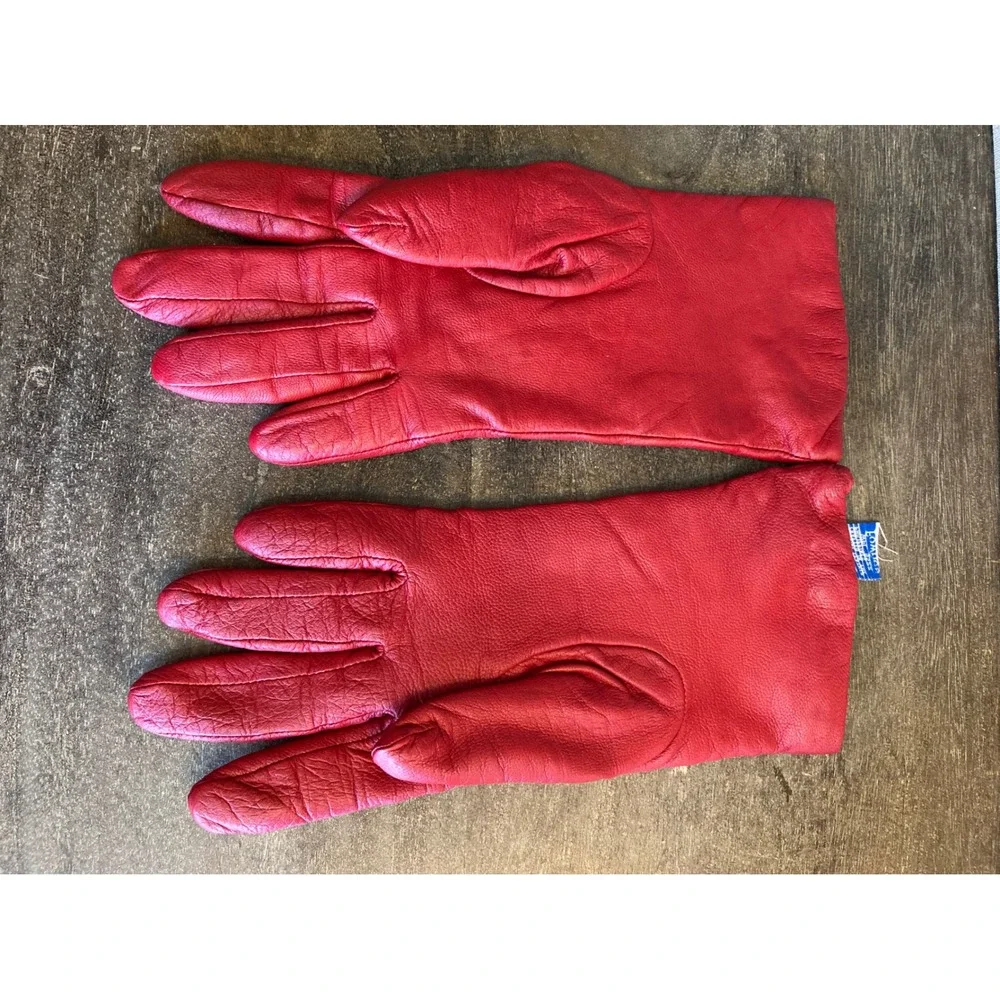 Fownes Red Leather Gloves Womens Size 7 Cashmere Lined Genuine Leather WPL 9522
